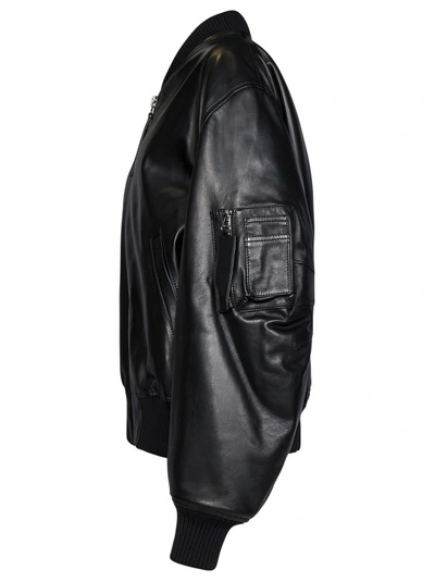 Shop Attico Black Lamb Leather Oversize Bomber Jacket