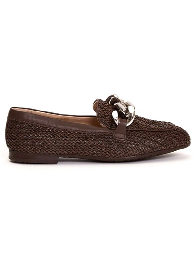 Shop Casadei Brown Braided Leather Loafer