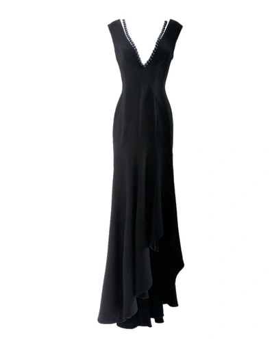 Shop Gemy Maalouf Long Dress With Ruffled Slit - Long Dresses In Black