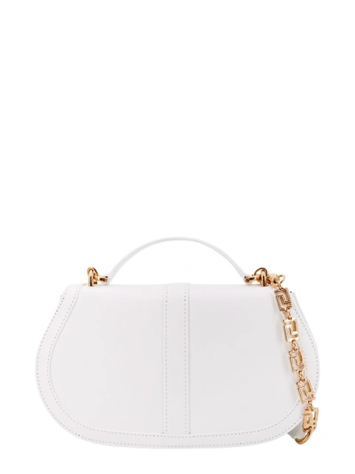 Shop Versace Leather Handbag With Frontal Metal La Greca Detail In White