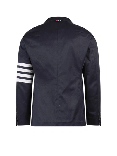 Shop Thom Browne Cotton Blazer With Iconic Bands In Blue