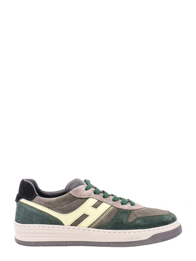 Shop Hogan Suede Sneakers With Leather Monogram In Green