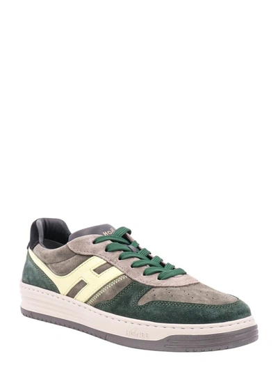 Shop Hogan Suede Sneakers With Leather Monogram In Green