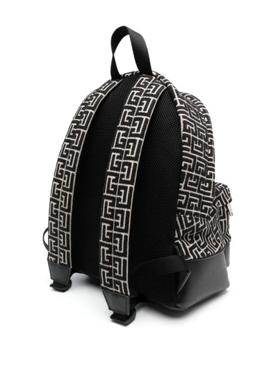 Shop Balmain Black Jacquard Backpack