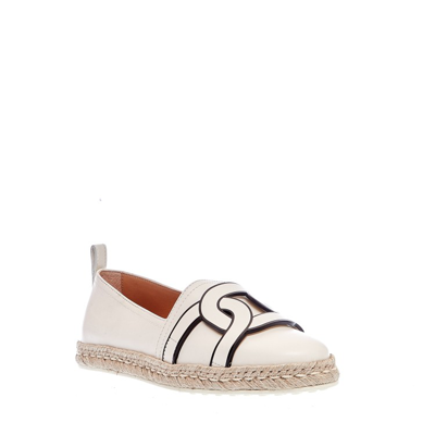 Tod's White Leather Espadrilles With Chain Buckle In White