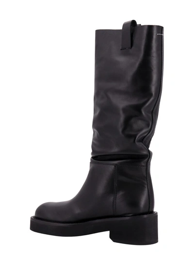 Shop Mm6 Maison Margiela Squared Toe Leather Boots In Black
