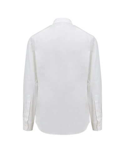 Shop Versace Cotton Shirt With All-over Logo In White