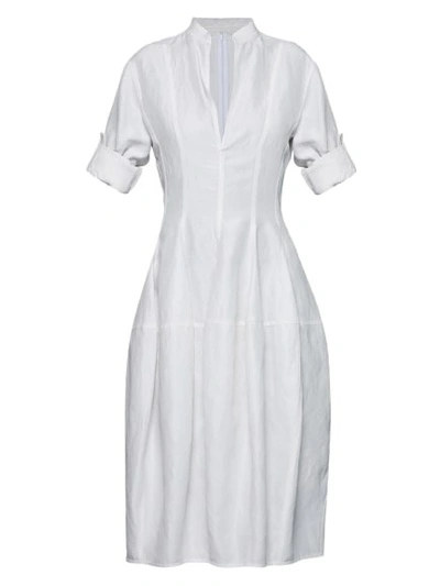 Shop Bottega Veneta Fluid Linen Midi Dress Chalk White