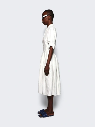 Shop Bottega Veneta Fluid Linen Midi Dress Chalk White