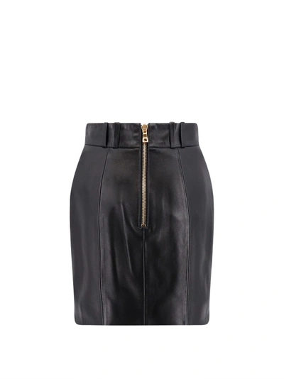 Shop Balmain Leather Skirt With Iconic Buttons In Black