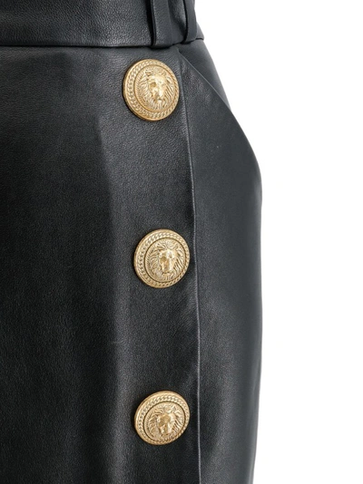 Shop Balmain Leather Skirt With Iconic Buttons In Black