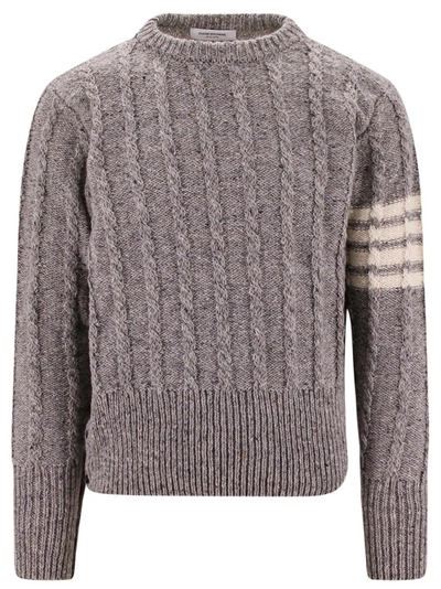 Shop Thom Browne Mohair Wool Sweater With Iconic Bands In Grey