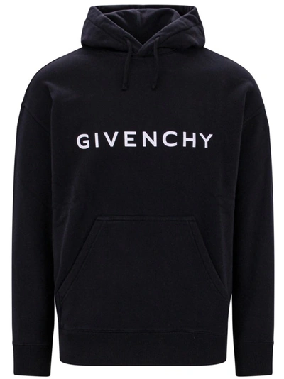 Shop Givenchy Cotton Sweatshirt With Frontal Logo Print In Black