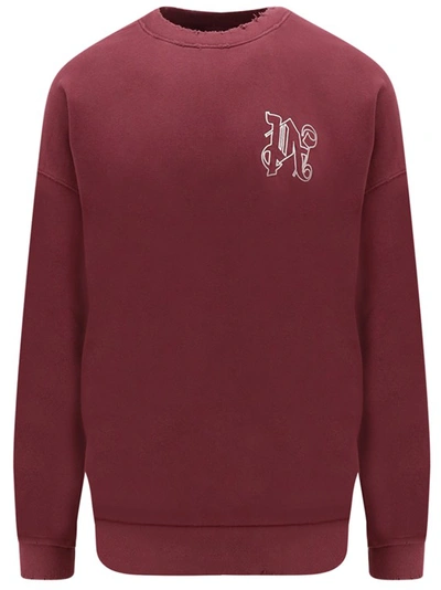 Shop Palm Angels Organic Cotton Sweatshirt With Embroidered Monogram In Red
