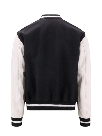 Shop Givenchy Frontal Logo Wool And Leather Bomber Jacket In Black