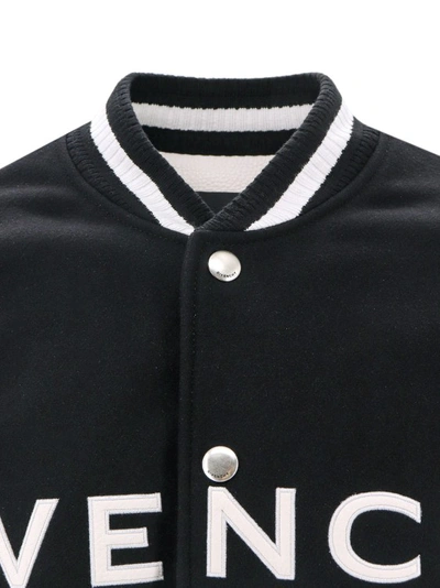 Shop Givenchy Frontal Logo Wool And Leather Bomber Jacket In Black