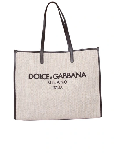 Shop Dolce & Gabbana Beige Shopping Bag In Neutrals