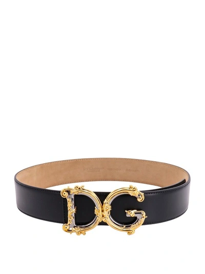 Shop Dolce & Gabbana Leather Belt With Dg Baroque Buckle In Black