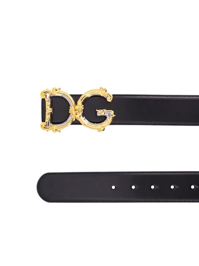 Shop Dolce & Gabbana Leather Belt With Dg Baroque Buckle In Black