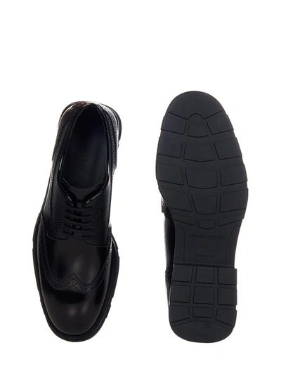 Shop Alexander Mcqueen Black Brushed Leather Derby Shoes