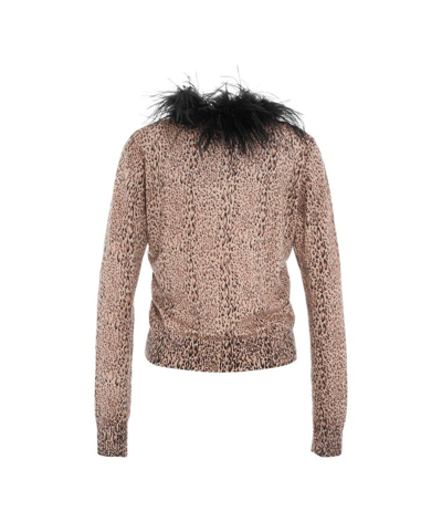 Shop Twinset Cardigan With Feather Collar In Brown