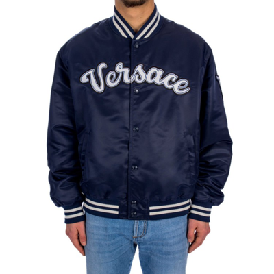 Shop Versace Blue Bomber Jacket