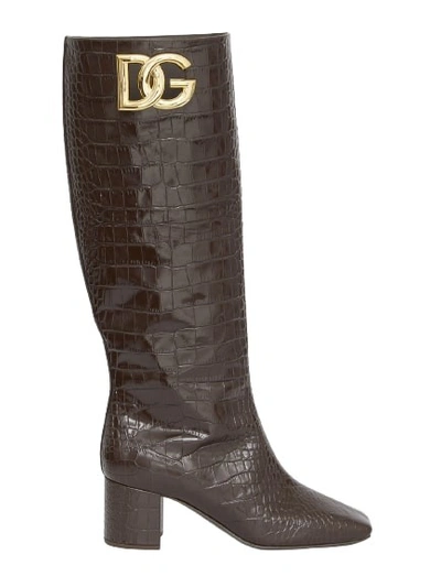 Shop Dolce & Gabbana Jackie 60 Brown Boots