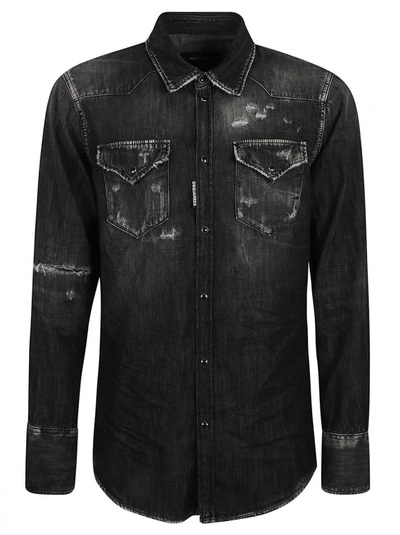 Shop Dsquared2 Long-sleeve Denim Shirt In Black