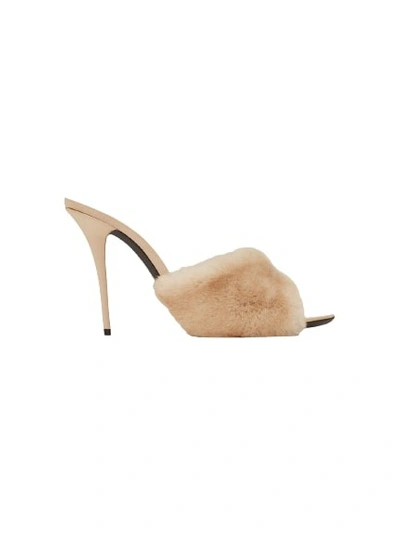 Shop Saint Laurent Gippy 105 Faux Fur High Heel Mule Sandals In Neutrals