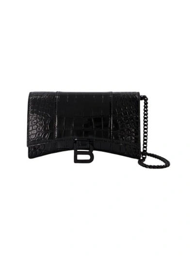 Shop Balenciaga Hourglass Wallet On Chain - Leather - Black