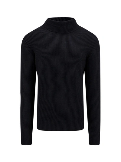 Shop Peuterey Ribbed Sweater With Logo Detail In Black
