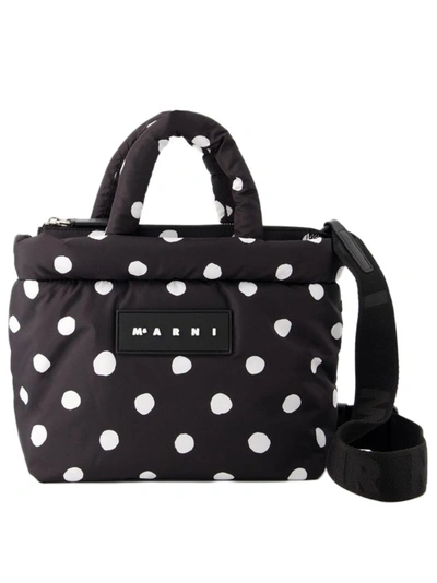 Shop Marni Ew Dots Print Tote Bag - Leather - Black