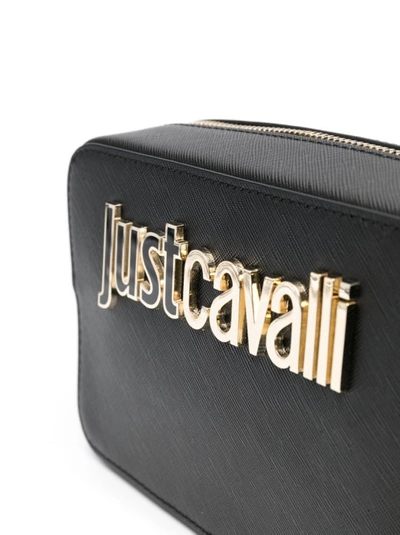 Shop Just Cavalli Gold-tone Logo Plaque Black Shoulder Bag