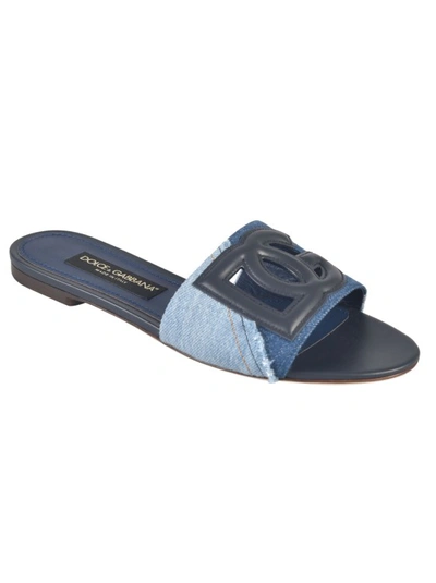 Shop Dolce & Gabbana Blue Logo Patch Sandals