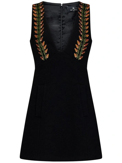 Shop Etro Black Structured Virgin Wool Blend Mini Dress