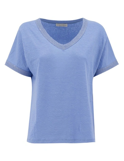 Shop Le Tricot Perugia Blue Stretchy Cotton/elastane Blend T-shirt