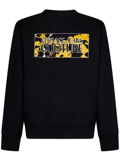 Shop Versace Jeans Couture Logo Print Black Cotton Sweateshirt