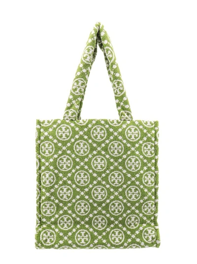 Shop Tory Burch Terry Shoulder Bag With All-over T-monogram Print In Green