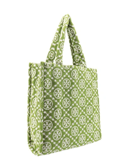 Shop Tory Burch Terry Shoulder Bag With All-over T-monogram Print In Green