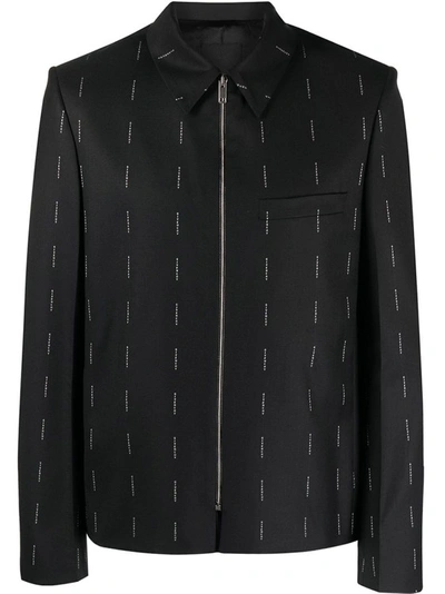 Shop Givenchy Wool Blazer With All-over Logo Print In Black
