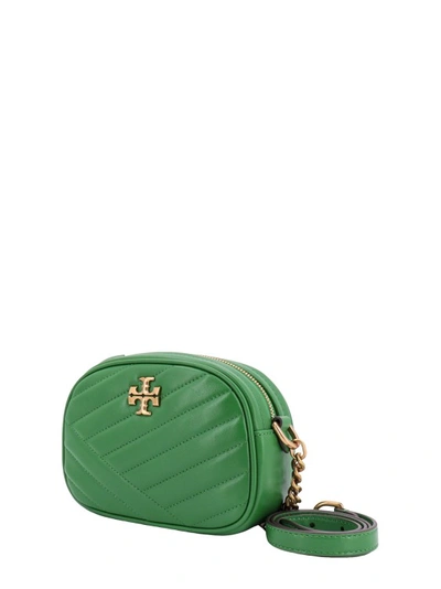 Shop Tory Burch Quilted Leather Shoulder Bag With Metal Logo In Green