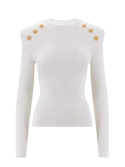 Shop Balmain Sustainable Sweater With Iconic Metal Buttons In White