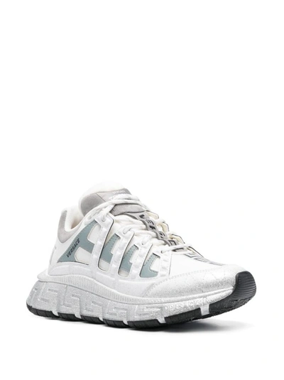 Shop Versace Glitter Detail White Sneakers