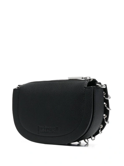 Shop Just Cavalli Silver-tone Logo Plaque Black Handbag