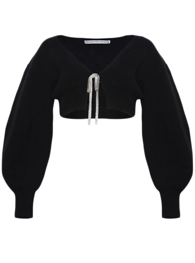 Shop Alexander Wang V-neck Cropped Cardigan With Crystal Tie In Black