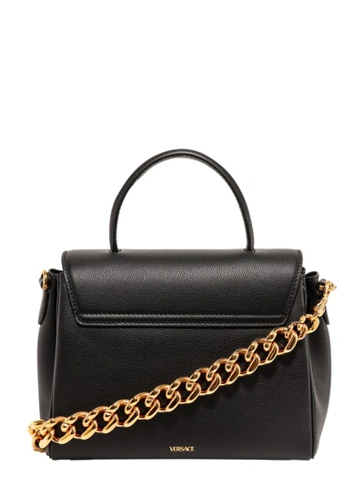 Shop Versace Leather Shoulder Bag With Iconic Frontal Medusa In Black