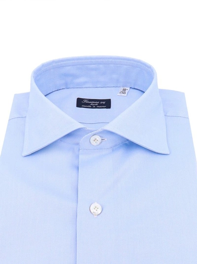 Shop Finamore Blue Cotton Shirt