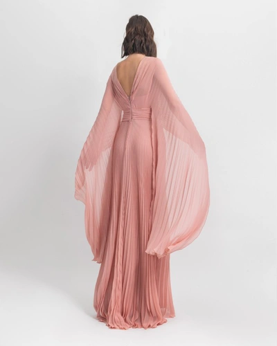 Shop Gemy Maalouf Pleated Chiffon Dress - Long Dresses In Pink