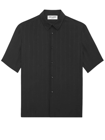 Shop Saint Laurent Organic Silk Shirt With Striped Motif In Black