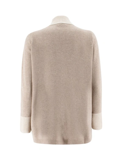 Shop Le Tricot Perugia Ribbed Edges Long Cardigan In Neutrals